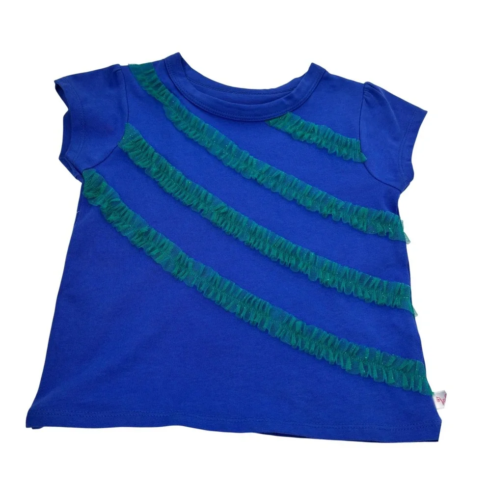 WellieWishers American Girl Blue Ruffle Top‎ Green Striped Skirt Set Kids Size 5